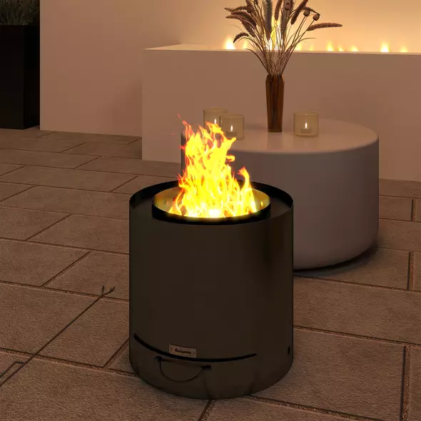 Outsunny Metal Wood-burning Fire Pit with Fire Poker - Black - 8