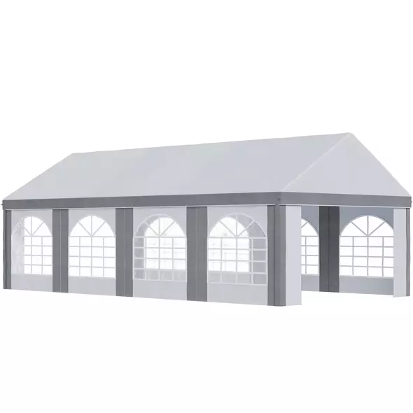 Outsunny 8m x 4m Marquee Gazebo with Sides, Level 4 Wind Protection & Waterproof, Light Grey - 1
