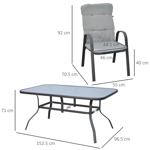 Outsunny Seven-Piece Garden Dining Set with Cushions - Grey - 3