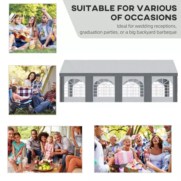 Outsunny 8m x 4m Marquee Gazebo with Sides, Level 4 Wind Protection & Waterproof, Light Grey - 4