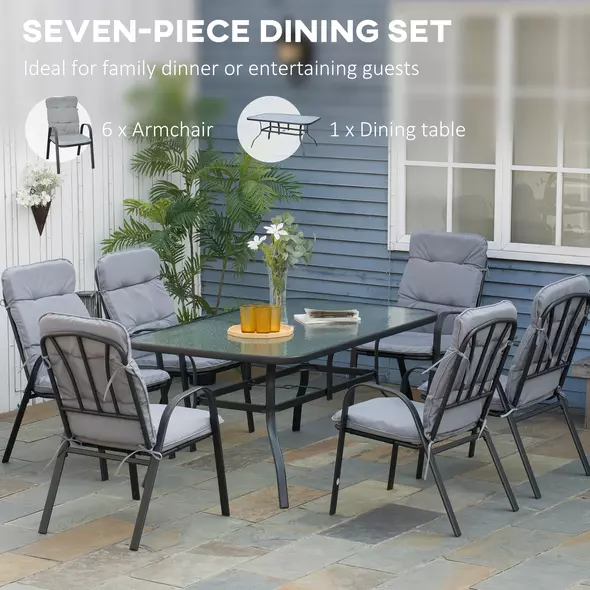 Outsunny Seven-Piece Garden Dining Set with Cushions - Grey - 5