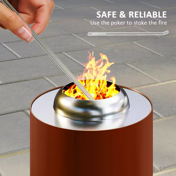 Outsunny Smokeless Fire Pit, 16 x 16 cm Stainless Steel Portable Wood Burning Firepit with Poker, Wood or Pellet Fuelled Tabletop Fire Pit for Garden Camping Bonfire Party, Red - 5