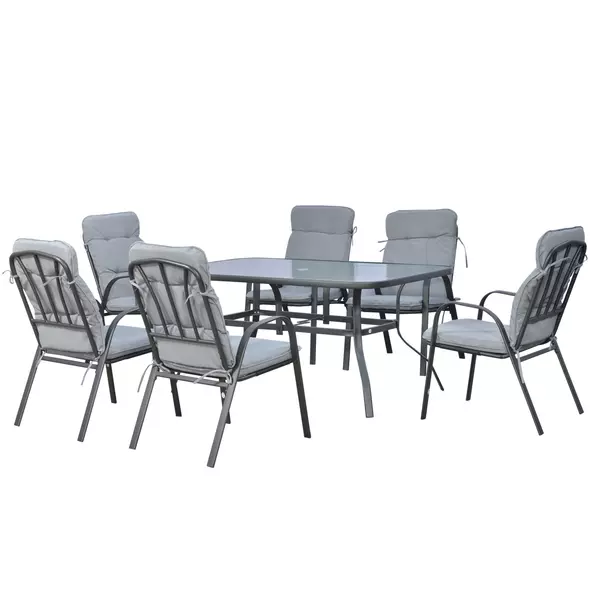 Outsunny Seven-Piece Garden Dining Set with Cushions - Grey - 1