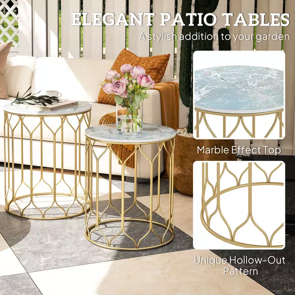 Outsunny Round Coffee Table Set of 2, Modern Nesting Tables with Ceramic Tile Top, Small End Tables, Indoor Outdoor Side Table with Metal Frame for Living Room, Bedroom, Patio, Balcony, Multicoloured - 5