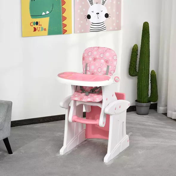 HOMCOM HDPE 3-in-1 Baby Booster High Chair Pink - 2