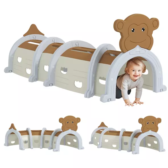 AIYAPLAY Monkey-Design Kids Play Tunnel for Crawling, Climbing, for ages 3-6 Years, Brown - 1