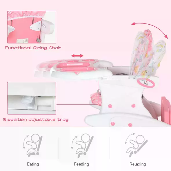 HOMCOM HDPE 3-in-1 Baby Booster High Chair Pink - 5