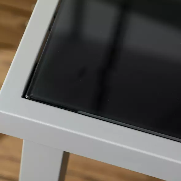 Outsunny 7 Piece Outdoor Garden Dining Set with Table and 6 Stackable Chairs, Steel Frame, Tempered Glass Top, Mesh Seats, Black - 8