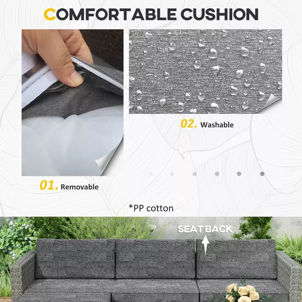 Outsunny 5-Piece Rattan Patio Furniture Set with Corner Sofa, Footstools, Coffee Table, for Poolside, Dark Grey - 6