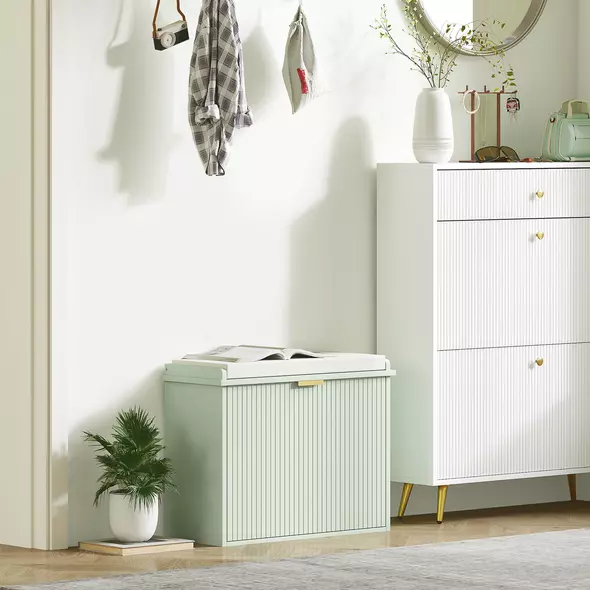 HOMCOM Elegant Six Shoe Bench, with Top Seat - Green - 8