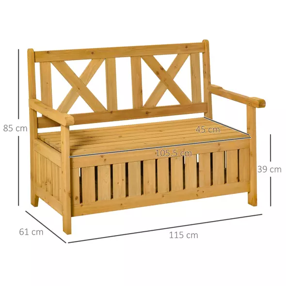 Outsunny 2-Seater Garden Storage Bench for Patio Wood Porch Decor Outdoor Seating - 3