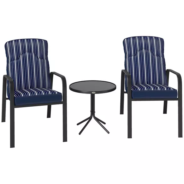 Outsunny Three-Piece Reclining Chair Set - Blue - 1