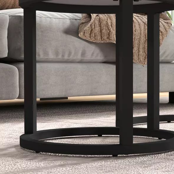 HOMCOM Glass Coffee Table Set of 2, Round Nest of Tables with Marble-Effect Tempered Glass Tabletop and Steel Frame, Modern Side Tables for Living Room, White - 9