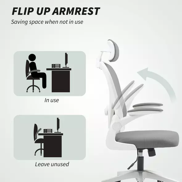 HOMCOM Executive Office Chair, Ergonomic Mesh High Back Desk Chair with Flip-up Armrest, Rotatable Headrest, Adjustable Lumbar Support for Home Study, Grey - 7