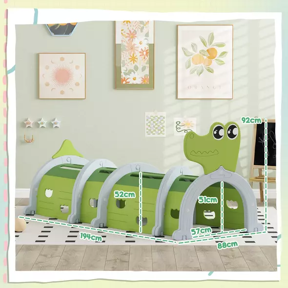 AIYAPLAY Crocodile Design Kids Play Tunnel for Ages 3-6 Crawl and Climb - 3
