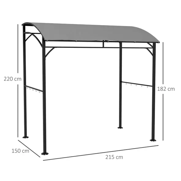 Outsunny 2.2 x 1.5 m BBQ Grill Gazebo Tent, Garden Grill with Metal Frame, Curved Canopy and 10 Hooks, Outdoor Sun Shade, Grey - 3