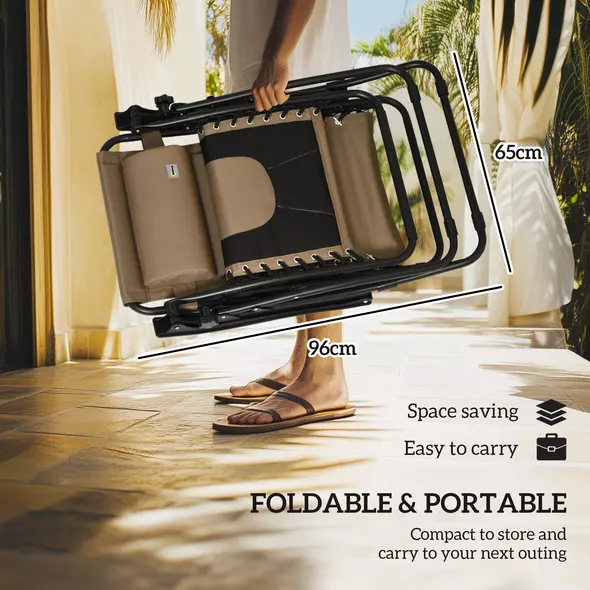 Outsunny Zero Gravity Lounger Chair Set of 2, Folding Reclining Patio Chair with Shade Cover, Cup Holder, Soft Cushion and Headrest for Poolside, Camping, Coffee - 7