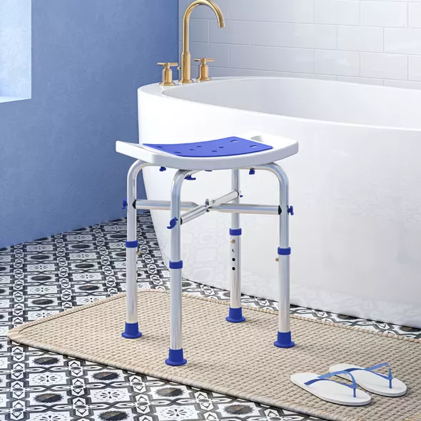 HOMCOM 44-51.5cm Aluminium Frame Shower/Bath Stool - White - 8