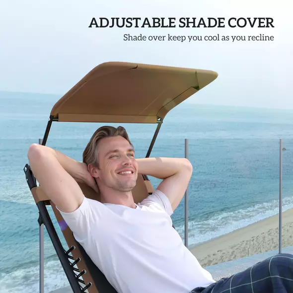 Outsunny Zero Gravity Lounger Chair Set of 2, Folding Reclining Patio Chair with Shade Cover, Cup Holder, Soft Cushion and Headrest for Poolside, Camping, Coffee - 6