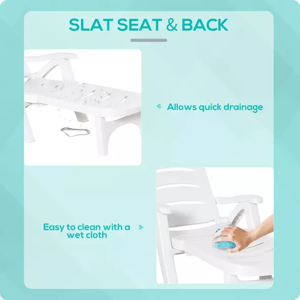 Outsunny 3pcs Garden Furniture Set Outdoor Furniture Set Dining Table, 2 Lounge Chairs and 1 Garden Side Table White - 7