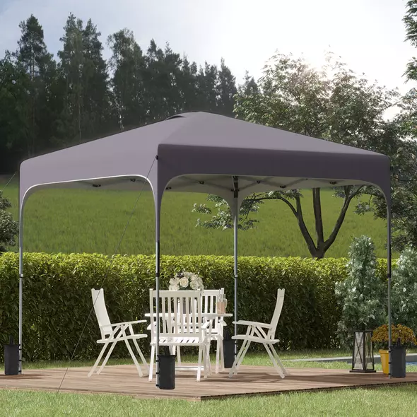 Outsunny 3 x 3(M) Pop Up Gazebo, UPF 50+ Foldable Canopy Tent with Wheeled Carrybag, 4 Leg Weight Bags, Height Adjustable Marquee Shelter 1 person easy setup for Outdoor Garden Patio Party, Dark Grey - 2