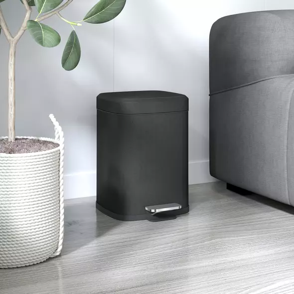 HOMCOM 12L Modern Boxy Metal Home Kitchen Bin - Black - 8