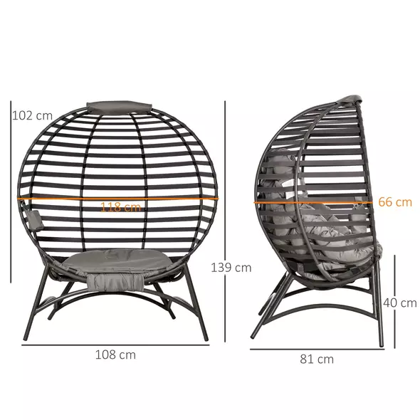 Outsunny Egg Chair with Cushion & Side Pocket - Brown - 3