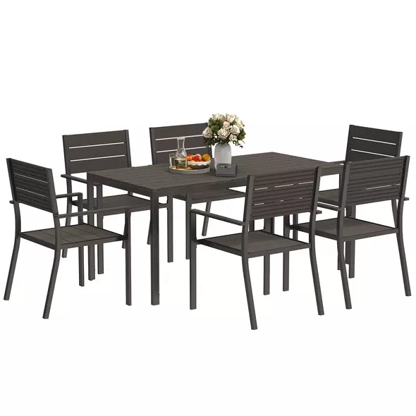 Outsunny Seven-Piece Outdoor Dining Set - Brown - 1