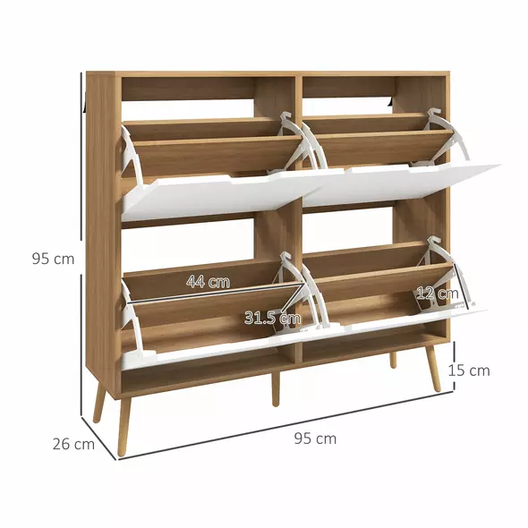 HOMCOM Shoe Storage Cabinet, 4 Flip Drawers, Shoe Organizer for 8-16 Pairs of Shoes, Natural - 3