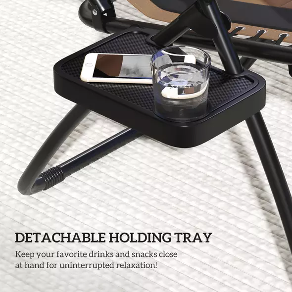 Outsunny Zero Gravity Lounger Chair Set of 2, Folding Reclining Patio Chair with Shade Cover, Cup Holder, Soft Cushion and Headrest for Poolside, Camping, Coffee - 8