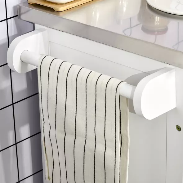 HOMCOM Wooden Kitchen Island on Wheels, Serving Cart Storage Trolley with Stainless Steel Top, Drawer, Side Handle and Rack, White - 7