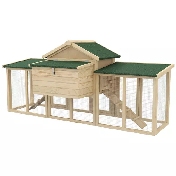 PawHut Large Chicken Coop, Wooden Garden Hen House, Poultry Coops Cages with Run, Nesting Box, Natural Wood Finish - 8