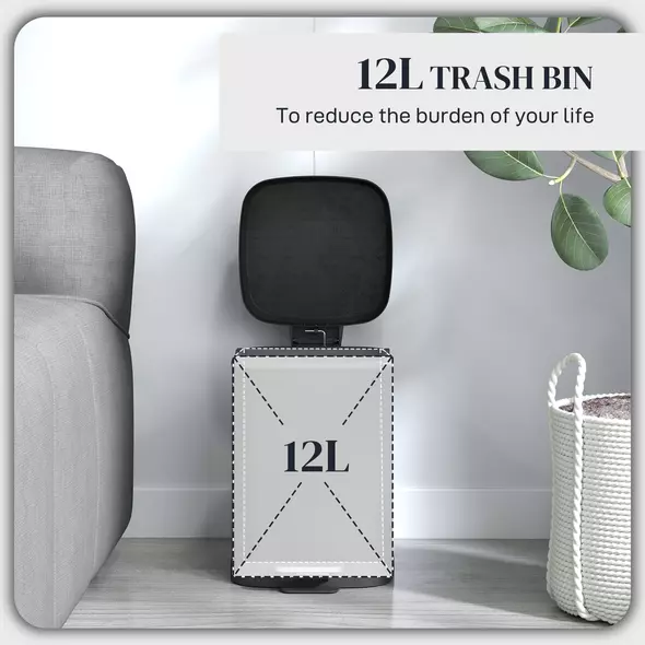 HOMCOM 12L Modern Boxy Metal Home Kitchen Bin - Black - 4