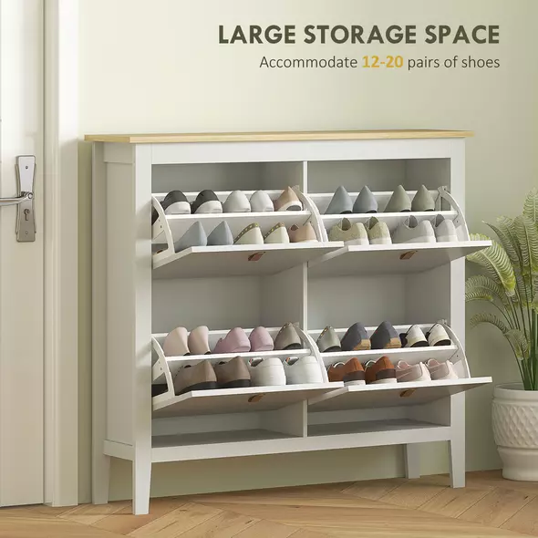 HOMCOM Modern Four-Drawer Shoe Cabinet - White - 4