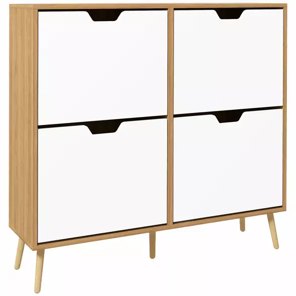 HOMCOM Shoe Storage Cabinet, 4 Flip Drawers, Shoe Organizer for 8-16 Pairs of Shoes, Natural - 1