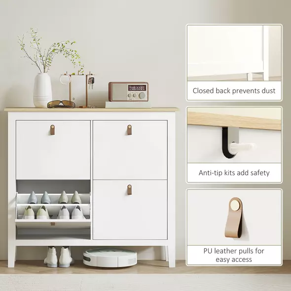 HOMCOM Modern Four-Drawer Shoe Cabinet - White - 7