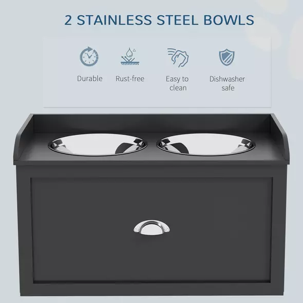 PawHut Stainless Steel Raised Dog Bowls, with 21L Storage Drawer for Large Dogs and Cats - Black - 6