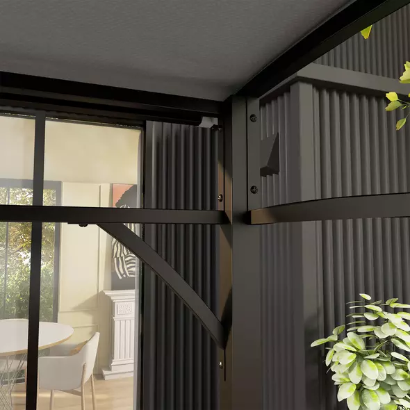 Outsunny 2.2 x 1.5 m BBQ Grill Gazebo Tent, Garden Grill with Metal Frame, Curved Canopy and 10 Hooks, Outdoor Sun Shade, Grey - 7