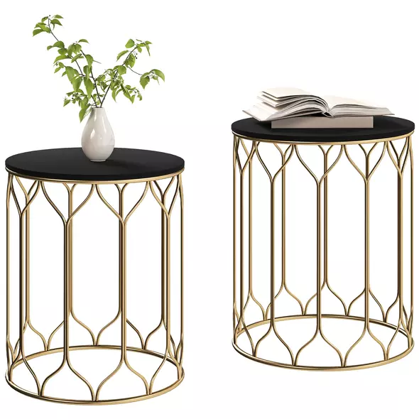 Outsunny Round Coffee Table Set of 2, Modern Nesting Tables with Ceramic Tile Top, Small End Tables, Indoor Outdoor Side Table with Metal Frame for Living Room, Bedroom, Patio, Balcony, Black - 1