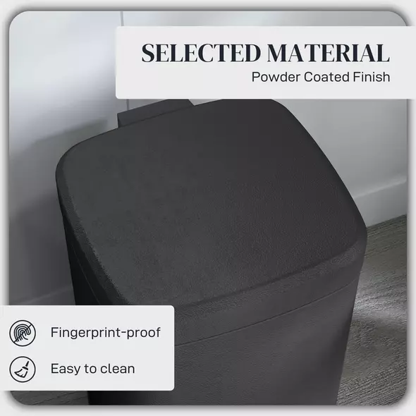 HOMCOM 12L Modern Boxy Metal Home Kitchen Bin - Black - 6
