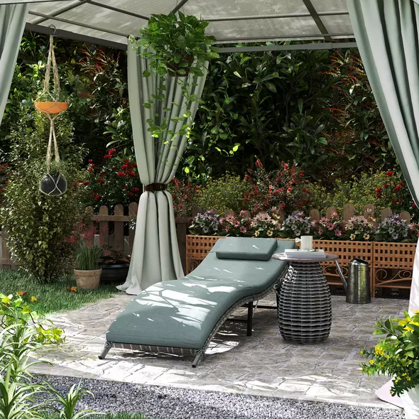 Outsunny Rattan Folding Sun Lounger Outdoor Chair with Cushion and Pillow Mixed Grey - 2