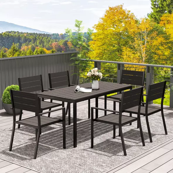 Outsunny Seven-Piece Outdoor Dining Set - Brown - 8