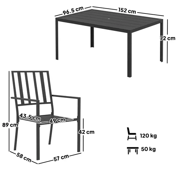 Outsunny Seven-Piece Minimal Metal Garden Dining Set, with Parasol Hole - Black - 3