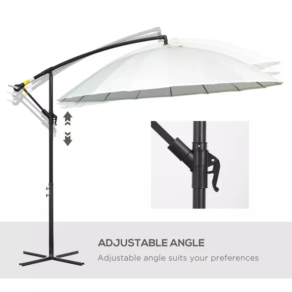 Outsunny 3(m) Cantilever Umbrella 18 Ribs & Vents Adjustable Angle for Patio Cream White - 5