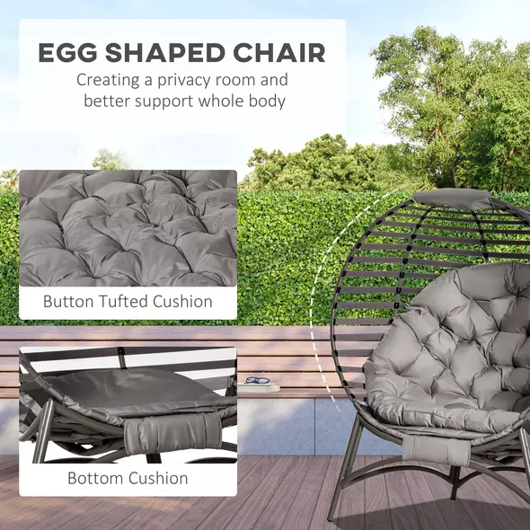 Outsunny Egg Chair with Cushion & Side Pocket - Brown - 5