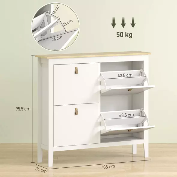 HOMCOM Modern Four-Drawer Shoe Cabinet - White - 3
