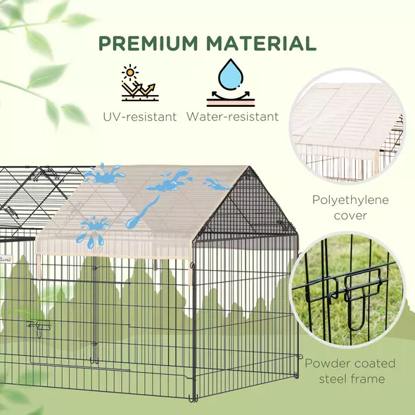 PawHut Metal Rabbit Run Playpen, Guinea Pig Cage, 220 x 103 x 103cm, Beige - 4