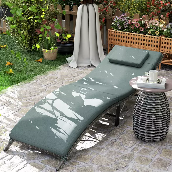 Outsunny Rattan Folding Sun Lounger Outdoor Chair with Cushion and Pillow Mixed Grey - 9