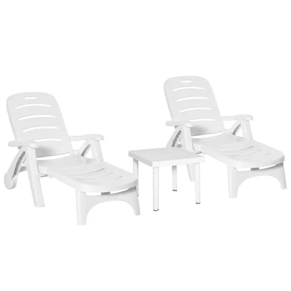 Outsunny 3pcs Garden Furniture Set Outdoor Furniture Set Dining Table, 2 Lounge Chairs and 1 Garden Side Table White - 1