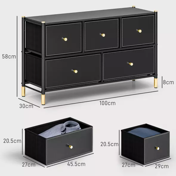 HOMCOM Faux Leather Front Chest of Drawers - Black - 3
